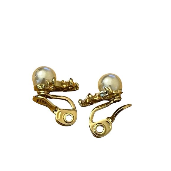 Marquis Cubic Zirconia Imitation Pearl Gold Tone Comfort Clip On Earrings TJG - Picture 6 of 7